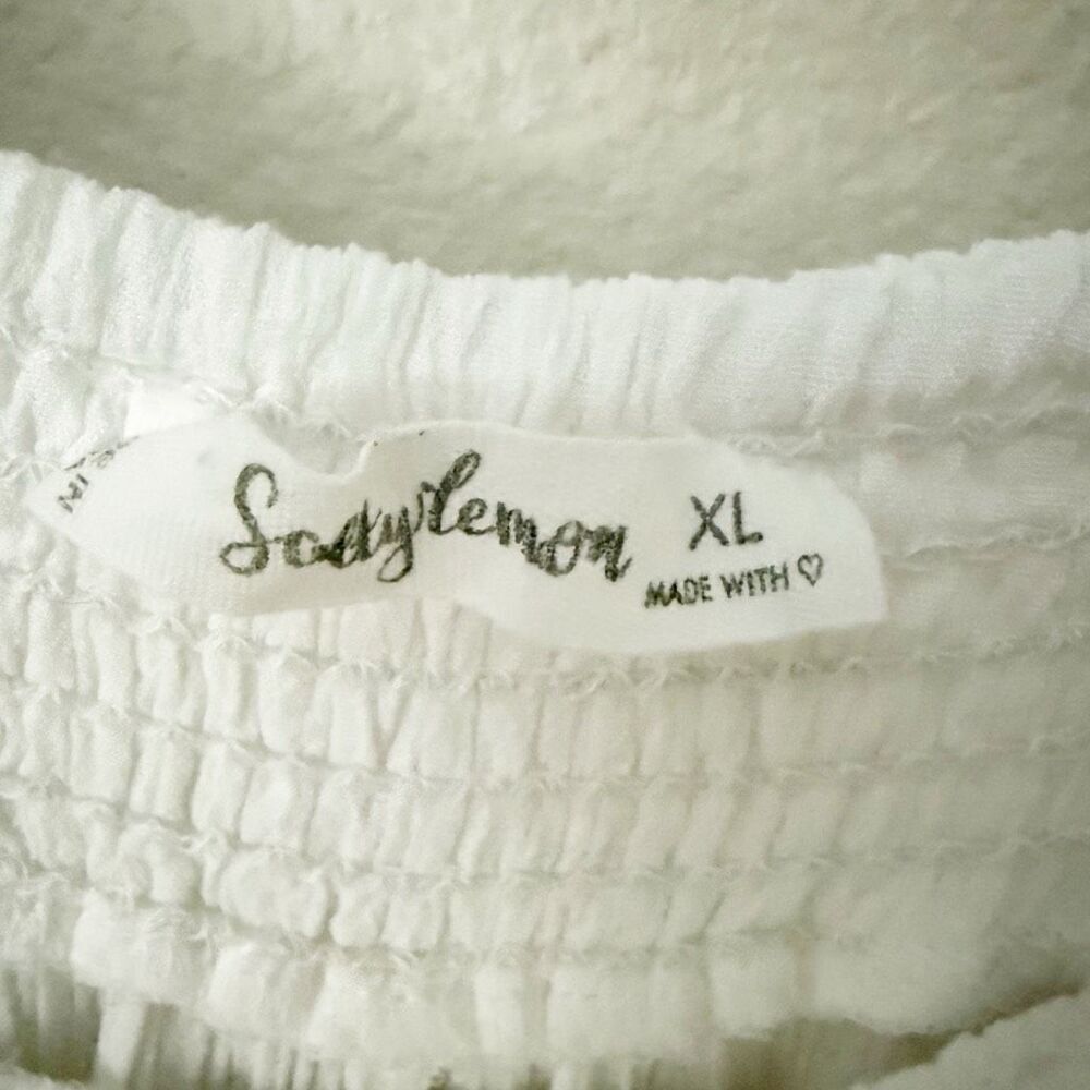 SALTY LEMON | SET White Smocked Tank Wide Leg Gauze Lace Pants White Tassel | XL - Picture 5 of 13